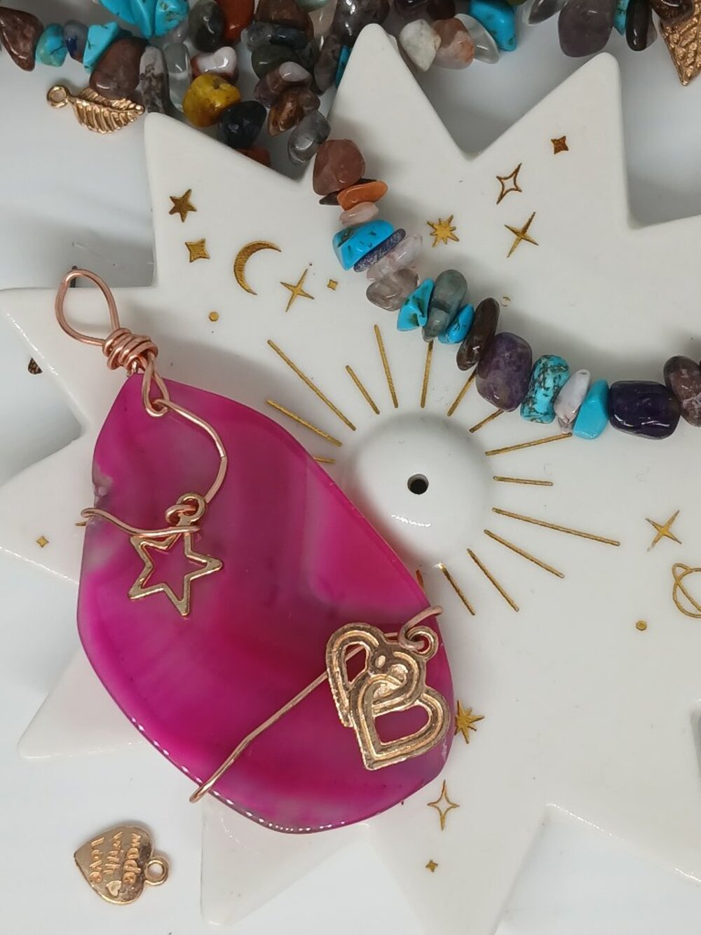 COPPER WIRE WRAPPED PINK AGATE PENDANT